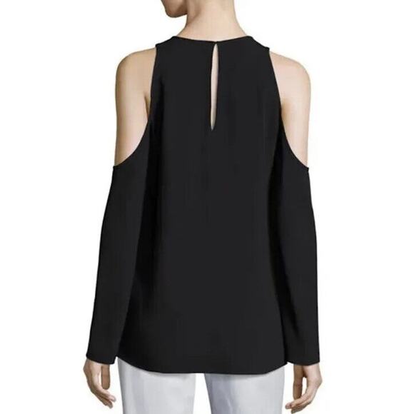 Theory Women’s Sarver Rosina Italian Crepe Cold-Shoulder Blouse Black Size M NWT - Picture 2 of 12